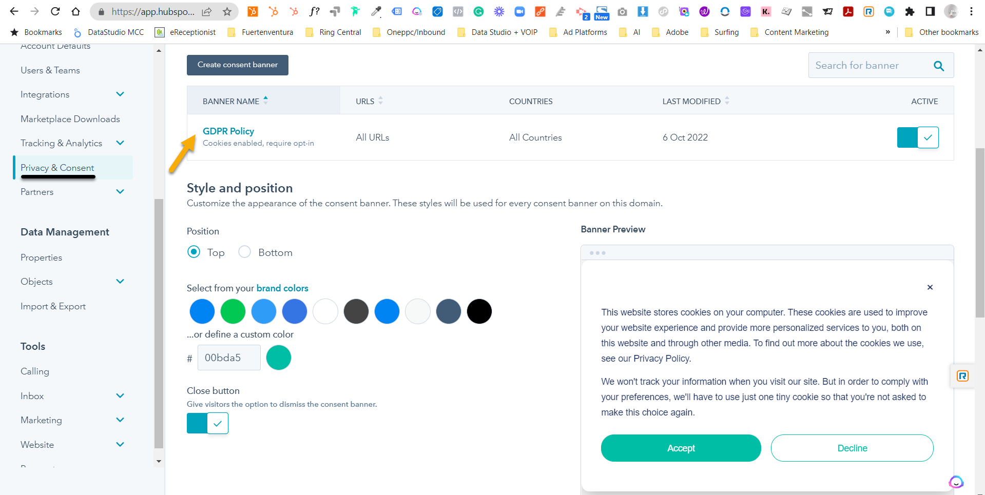 Create GDPR Policy Privacy Constent