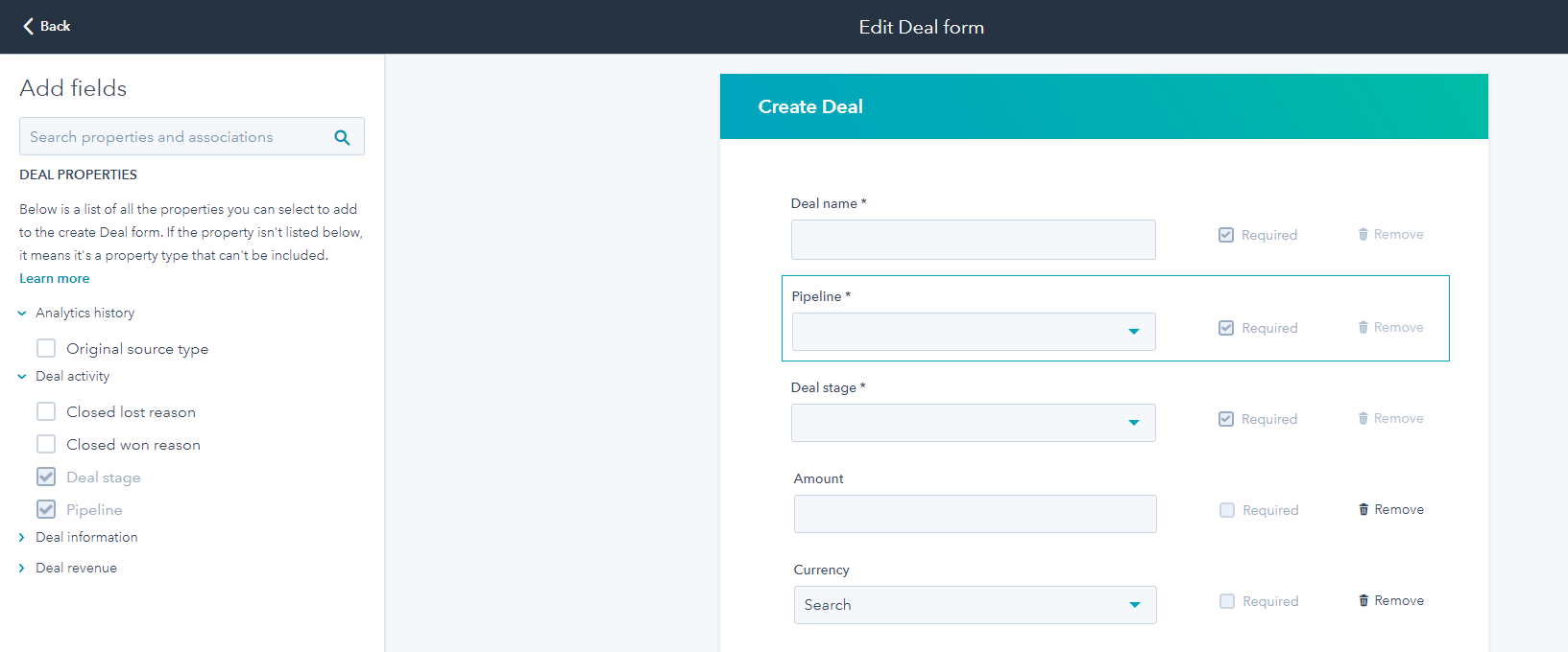 Customise Deal Form Register 10