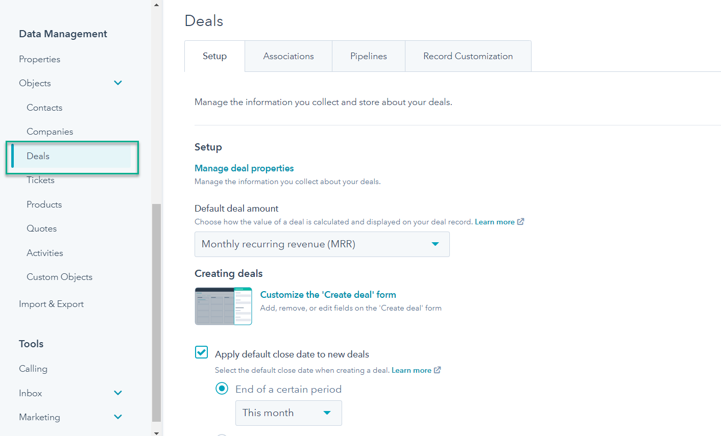Deals Settings Setup 1