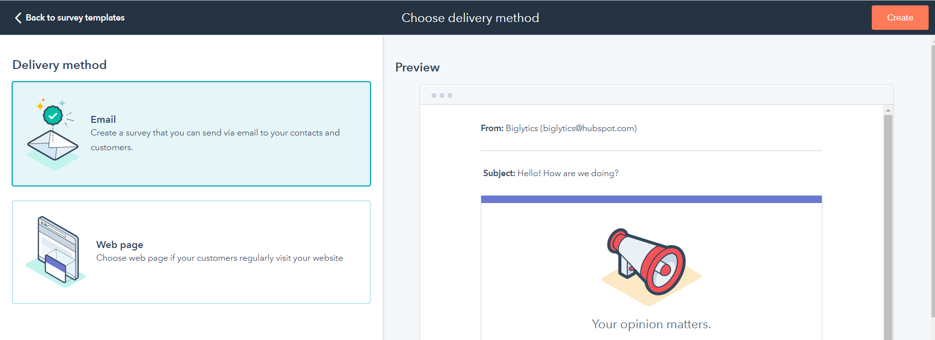 HHubSpot Feedback survey delivery method