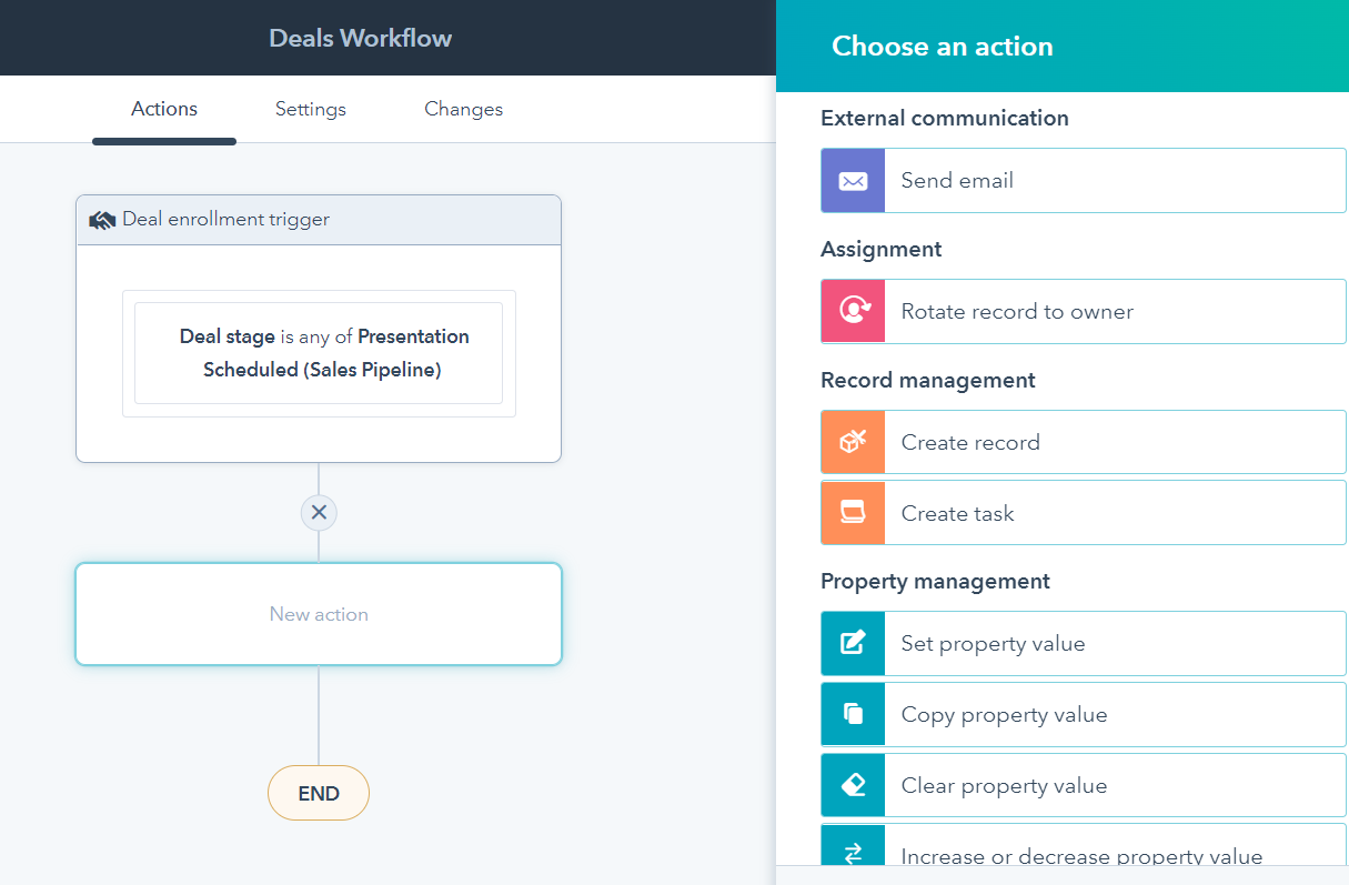 HubSpot Actions record and propert management workflow