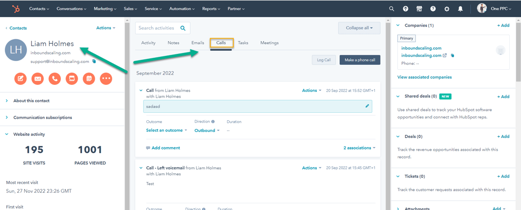 HubSpot Activities calls