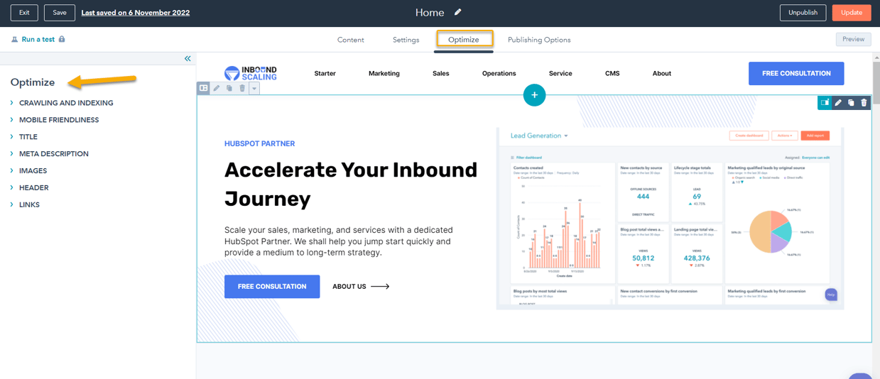 HubSpot CMS Optimize page