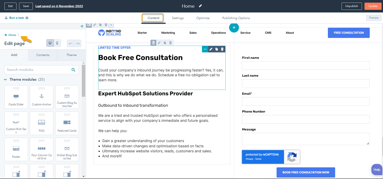 HubSpot CMS Page Editor 6