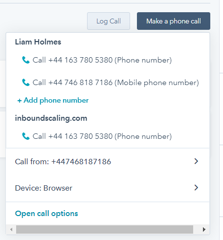 HubSpot Calls really closeup
