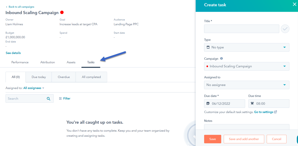 HubSpot Campaign Tasks