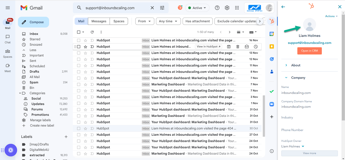 HubSpot Contacts Gmail