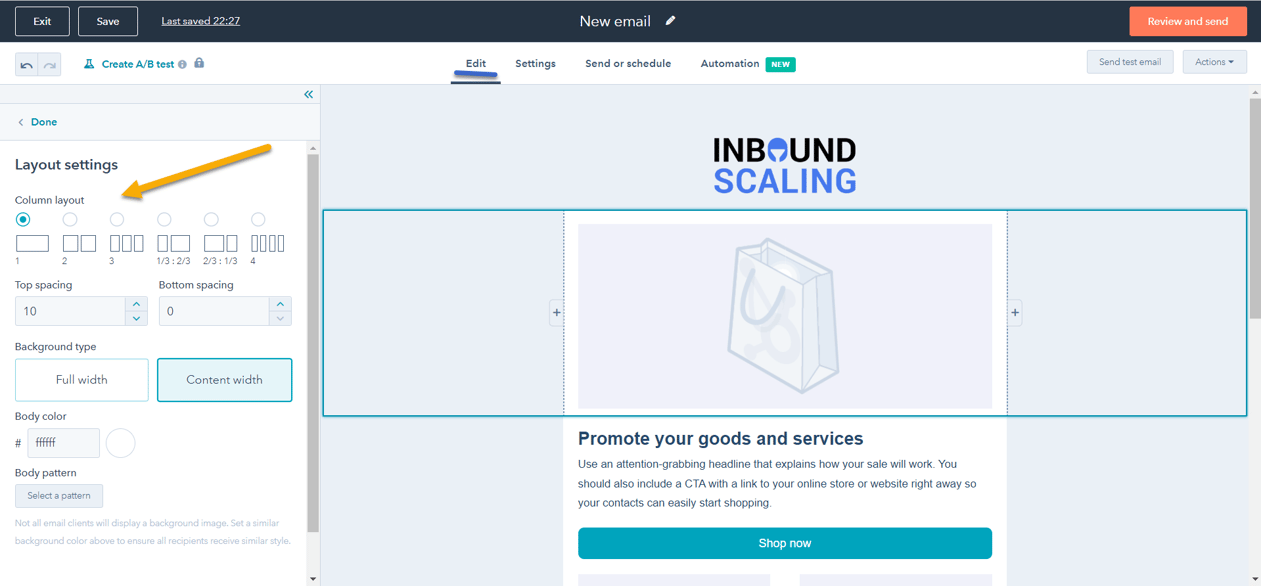 HubSpot Email Editor Column Layour