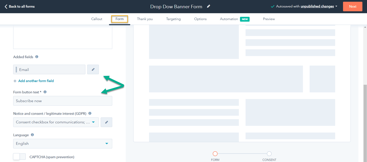 HubSpot Forms builder