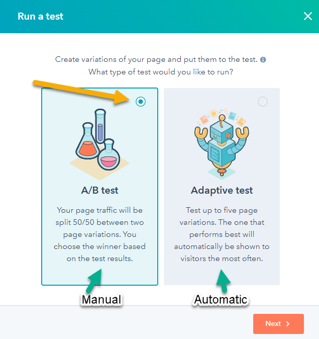 HubSpot Marketing Hub AB 50 50 test two page variations-1