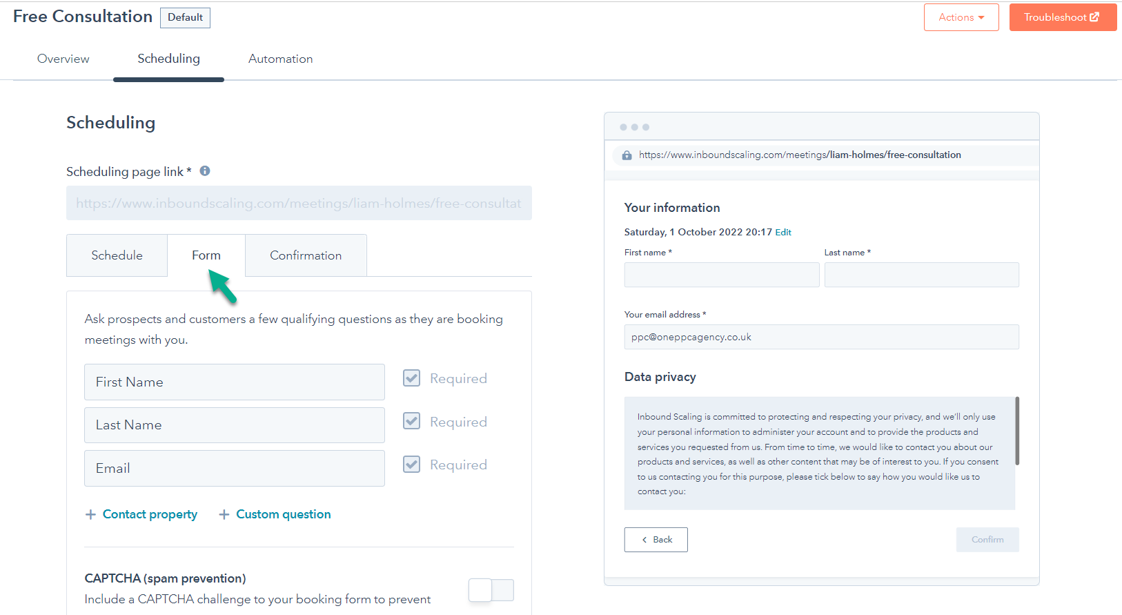 HubSpot Meetings 5 Form