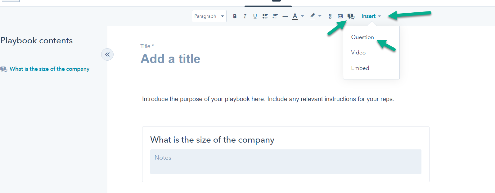 HubSpot PlayBook Create Questions