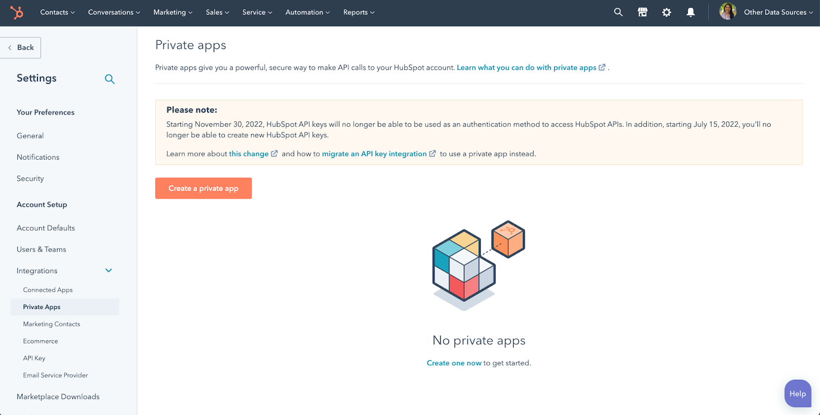 HubSpot Private APP API MAin-1