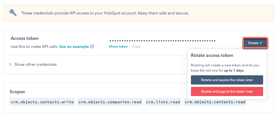 HubSpot Private APP API