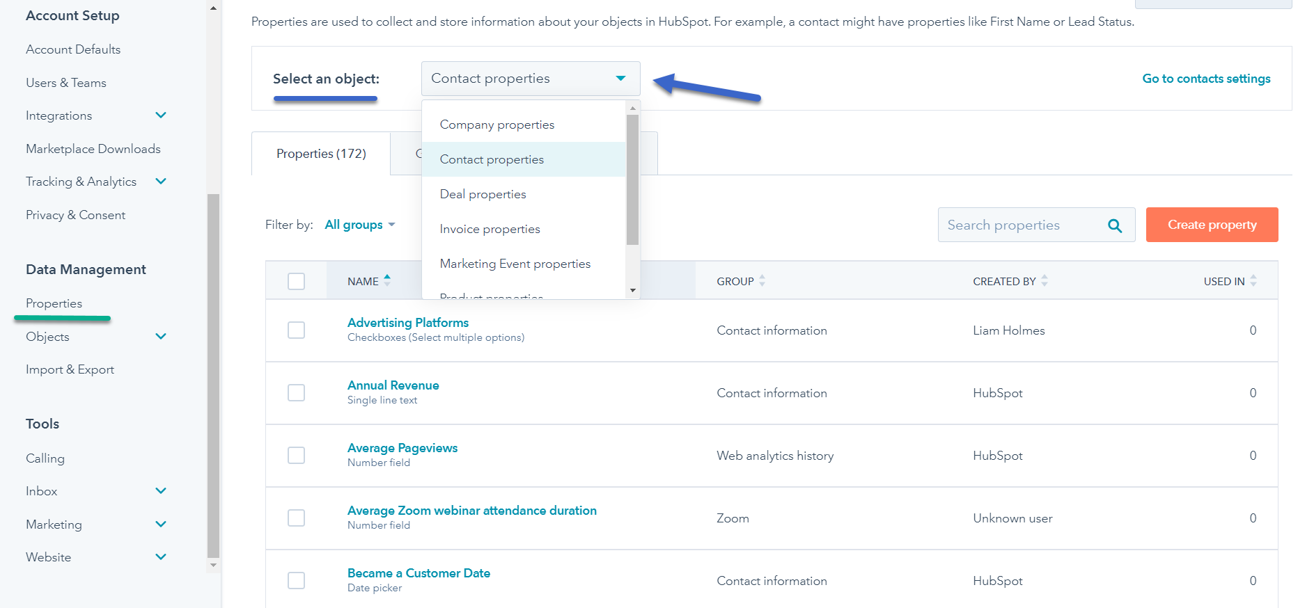 HubSpot Property Objects
