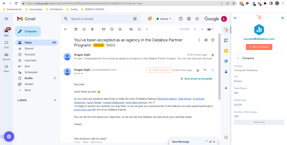 HubSpot Sales Extension Gmail TEXT