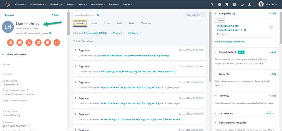 HubSpot Sales Hub Contacts