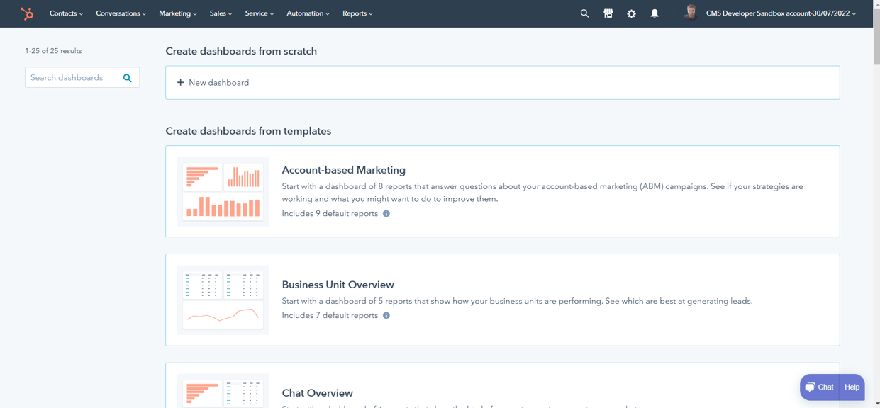 HubSpot Sales Hub dashboard report