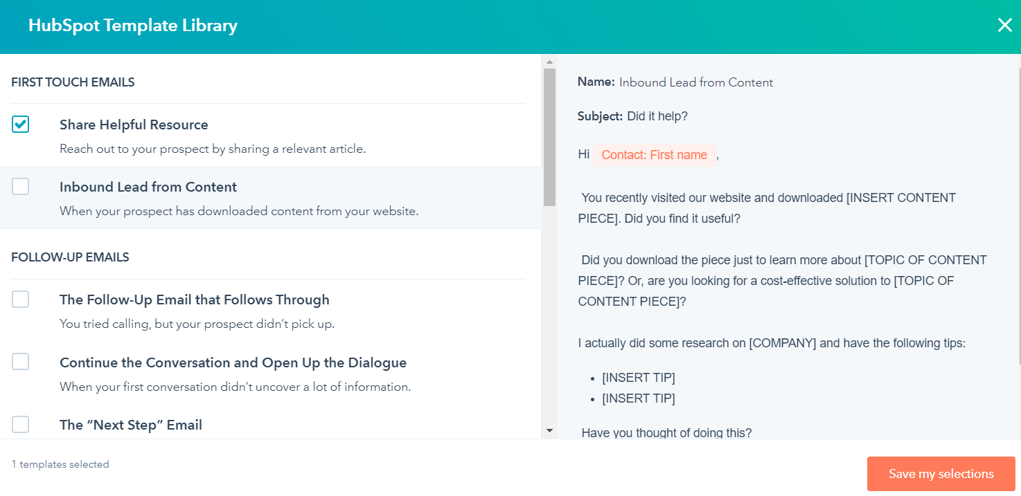 HubSpot Sales Templates 7 Library
