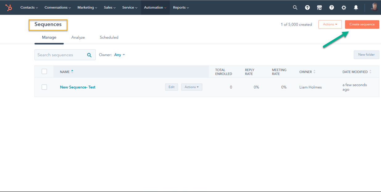 HubSpot Sequences Index Page