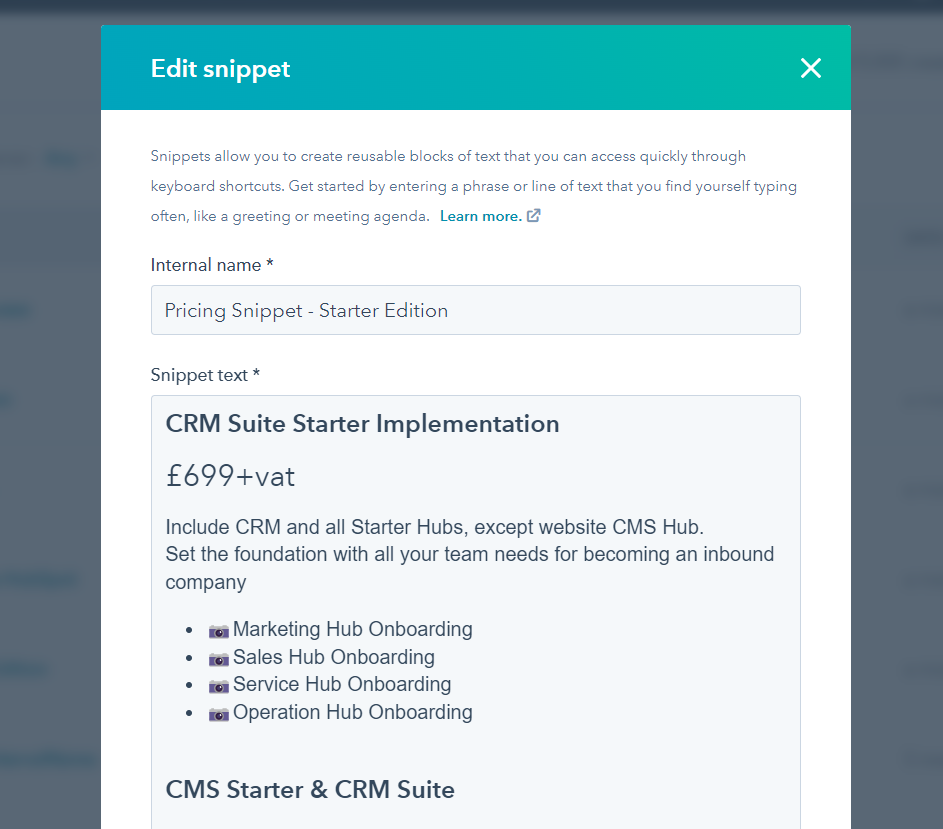 HubSpot Snippets 2 edit