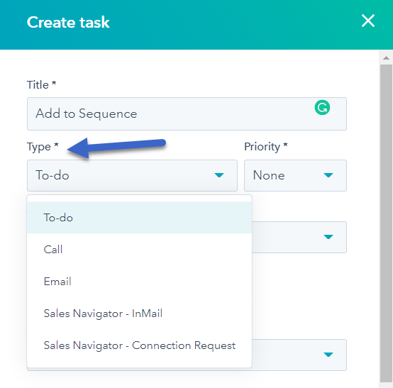 HubSpot Task Types