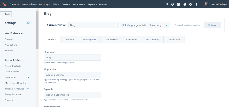 HubSpot Tips Settings A