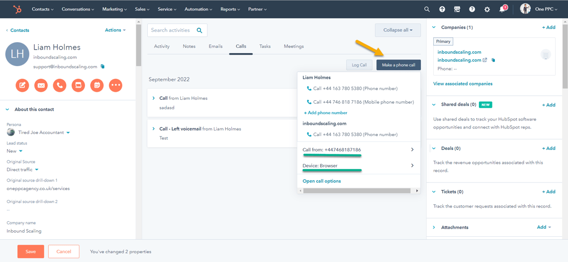 HubSpot calling 1