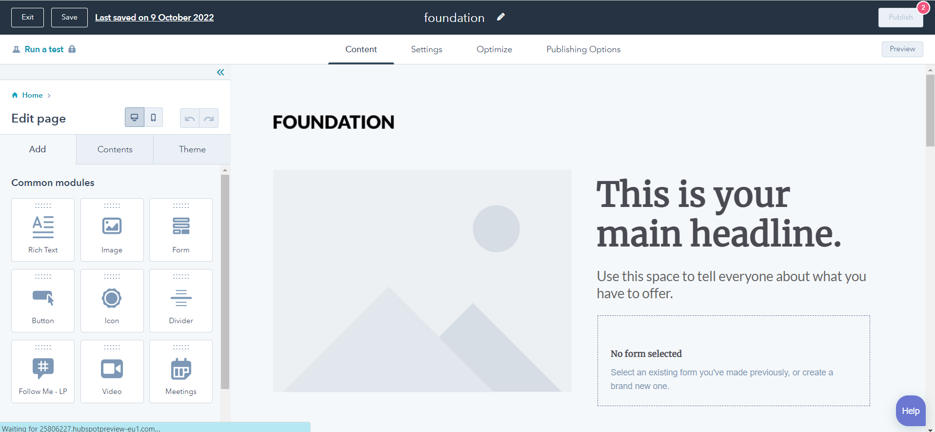 HubSpot drag and drop editor