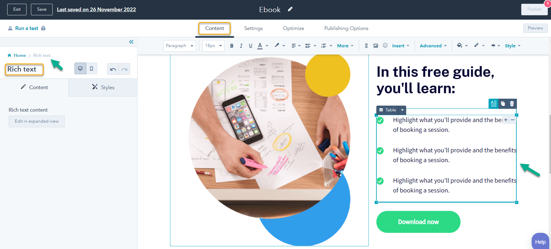 HubSpot page editor rich text-1