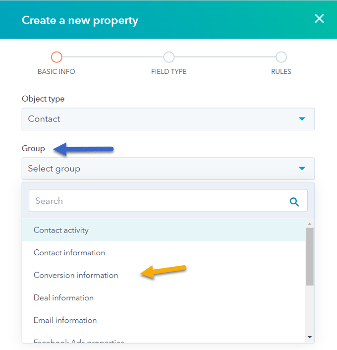 HubSpot property Groups create