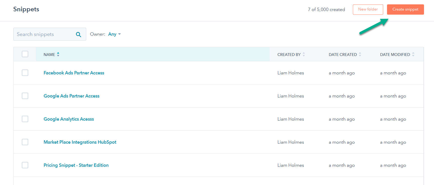 HubSpot sales hub Snippets 