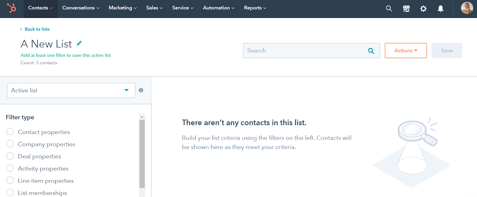 Hubspot List create new list