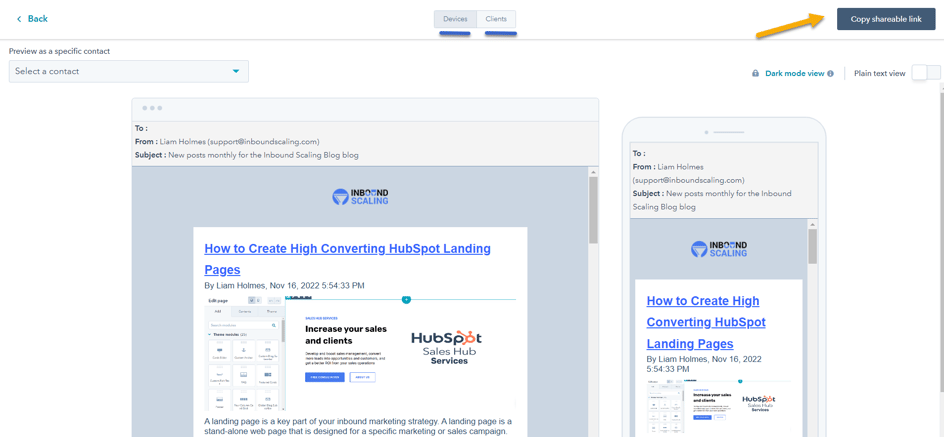 Hubspot email preview