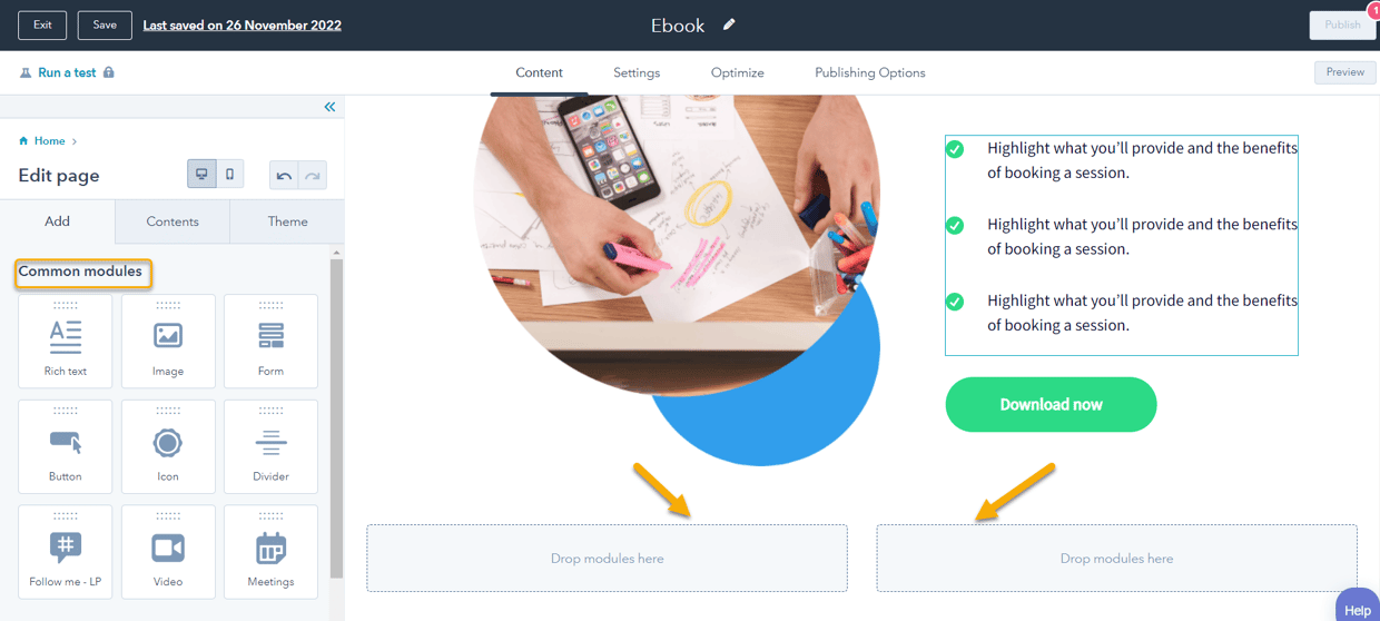 Hubspot landing page modules