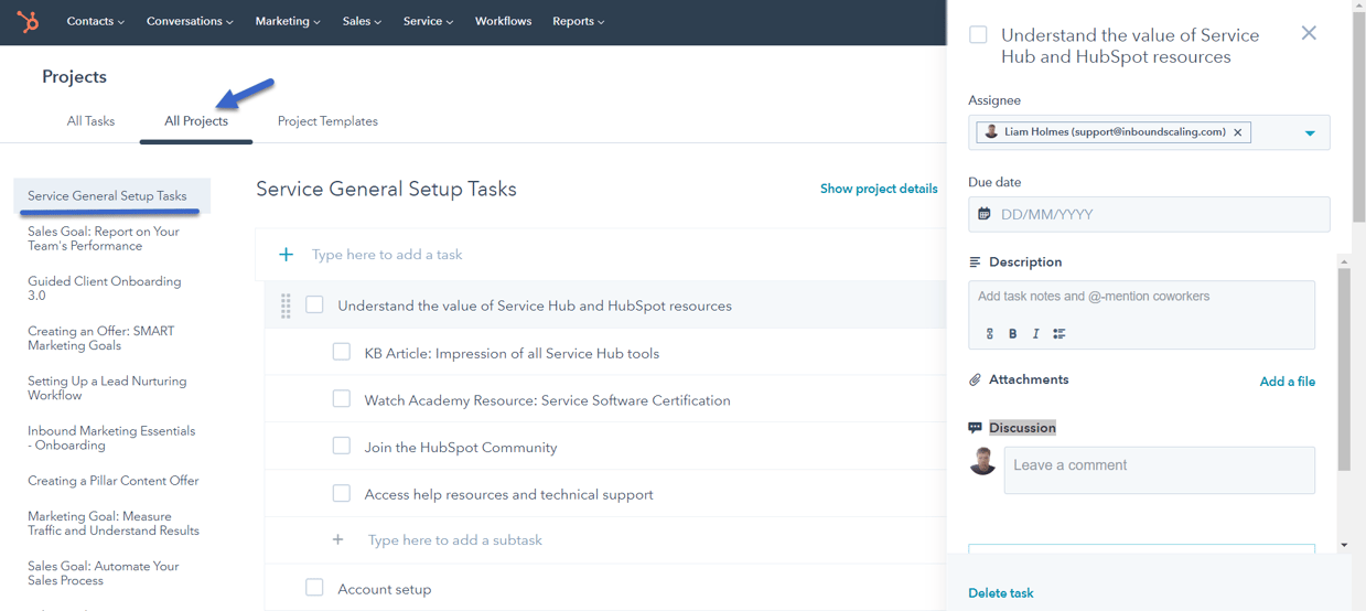 Hubspot projects service