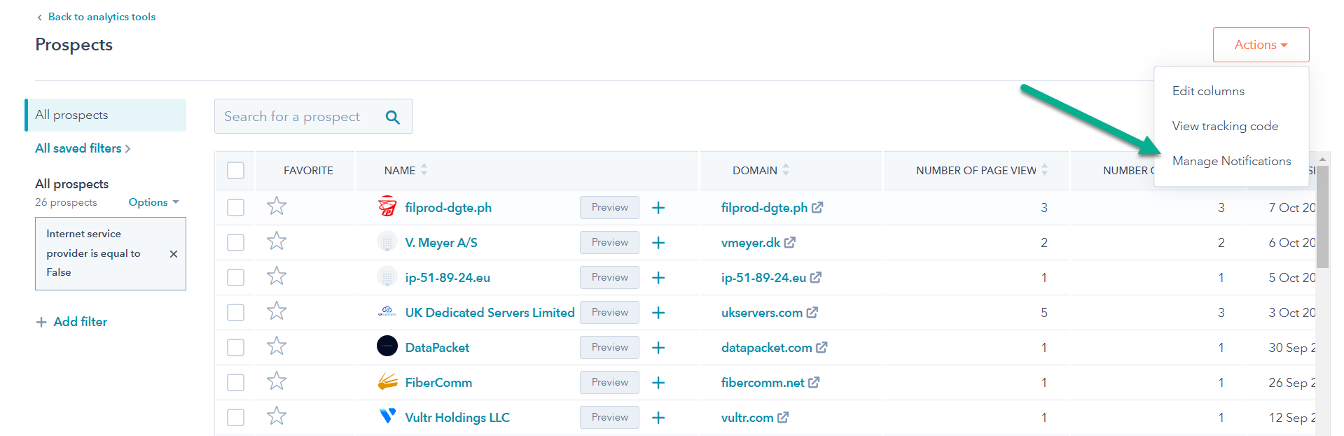 Hubspot prospect notifications