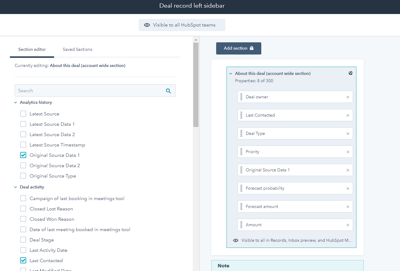 deal record customisation settings 6 left sidebar