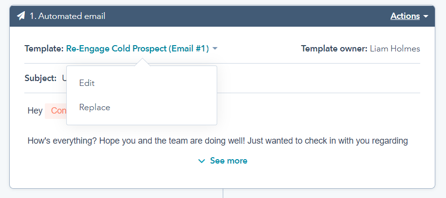 small sequence edit template hubspot